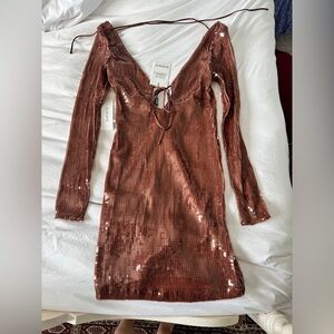 Bardot Sequin Mini Dress in Copper